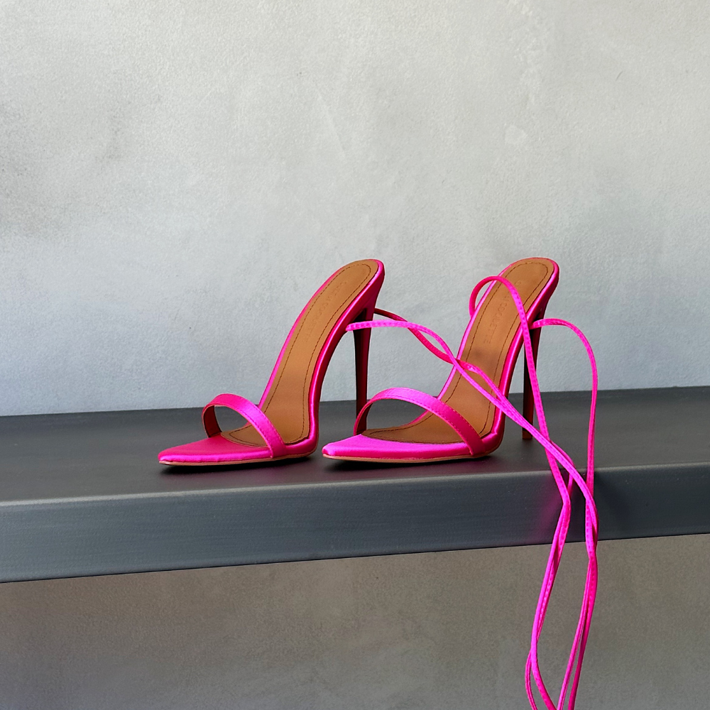 Neon pink strappy online heels