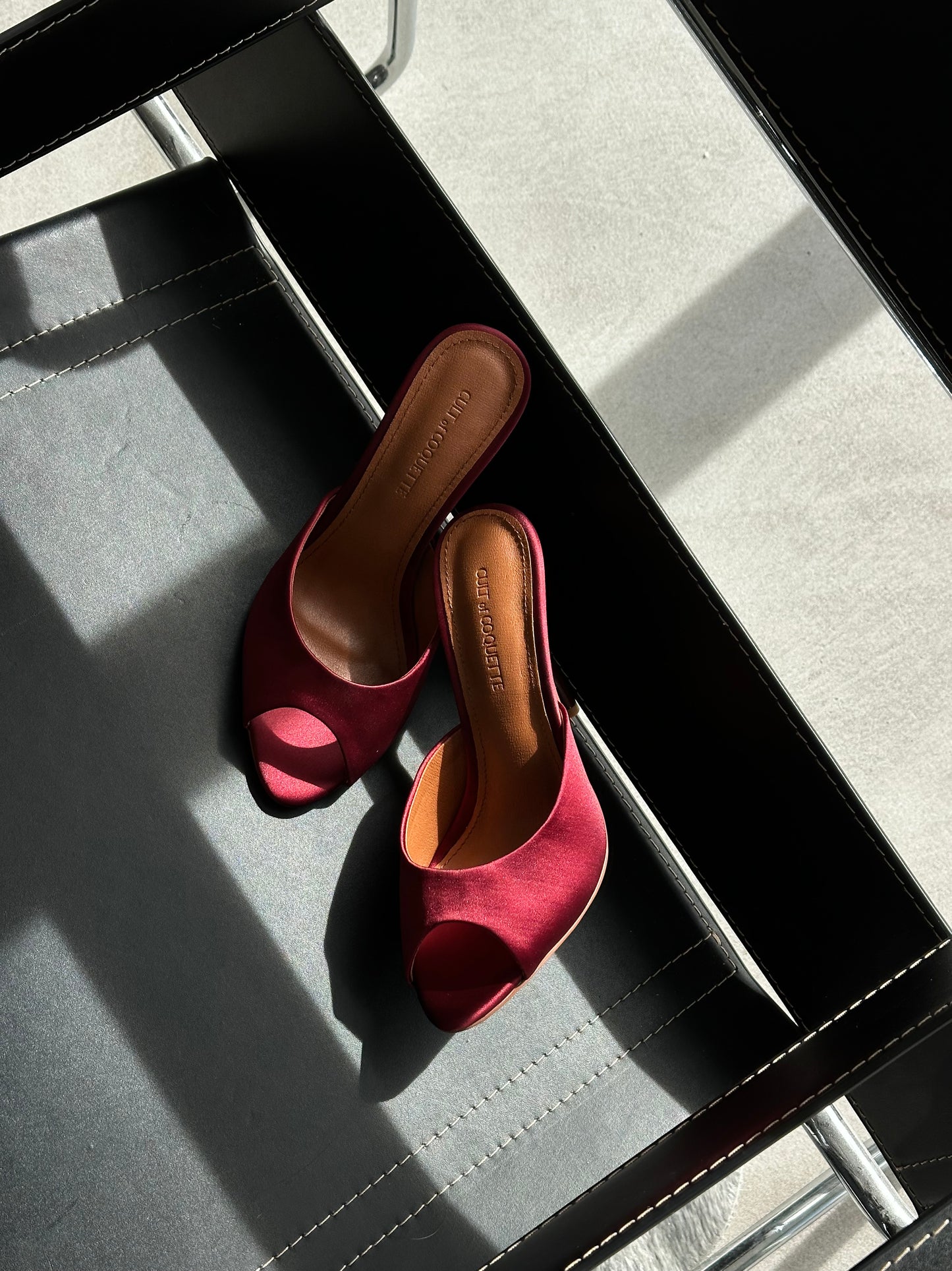 Ford Bordeaux Satin Open Toe Mules