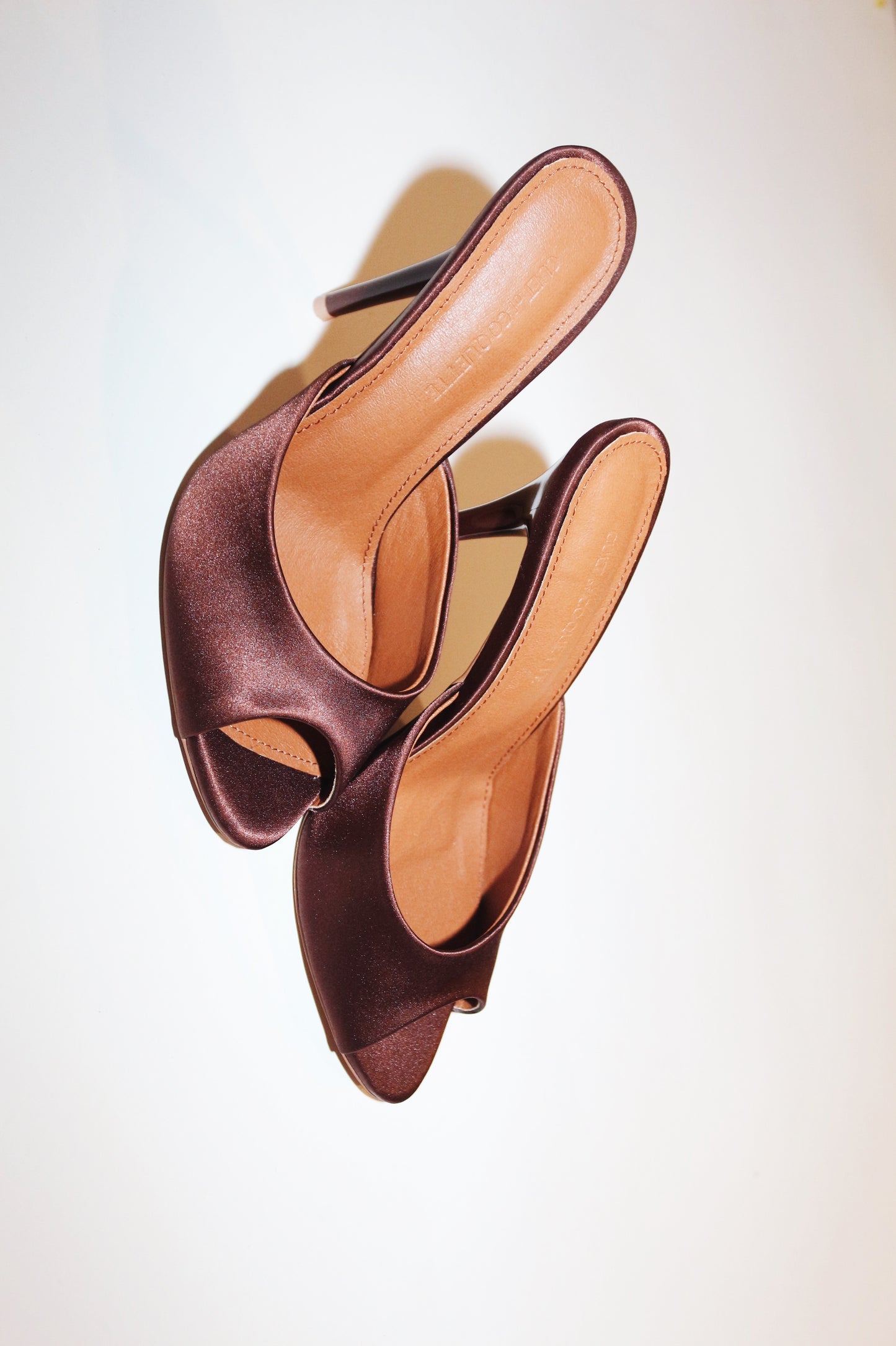 Ford Chocolate Brown Satin Open Toe Mules