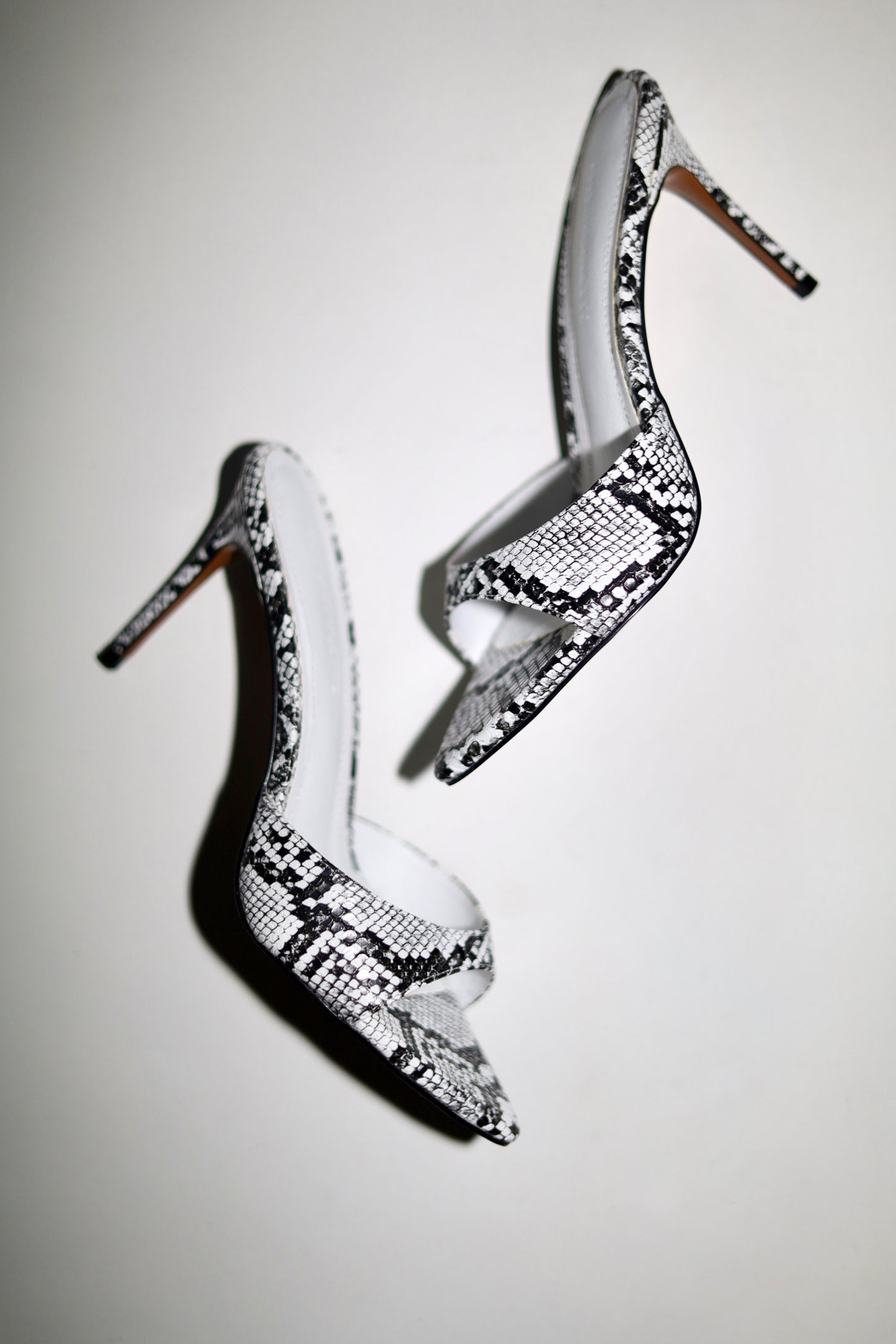 Gia Black & White Snake Mules 80 mm