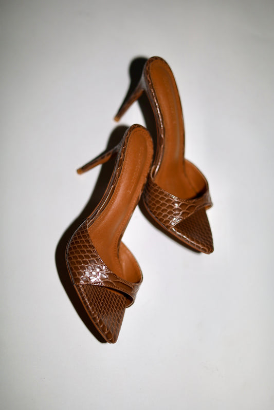Gia Brown Reptile Mules 80 mm