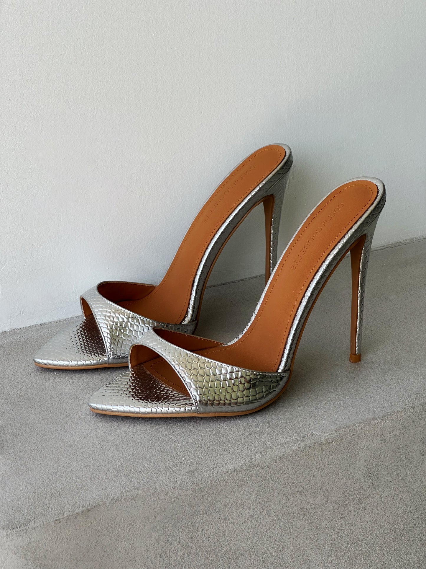 Gia Silver Reptile Vegan Mules 120 mm