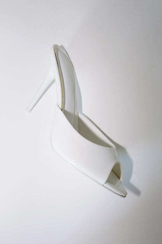 Ford White Patent Vegan Leather Open Toe Mules