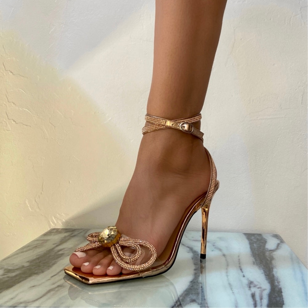 Gold bow heels sale