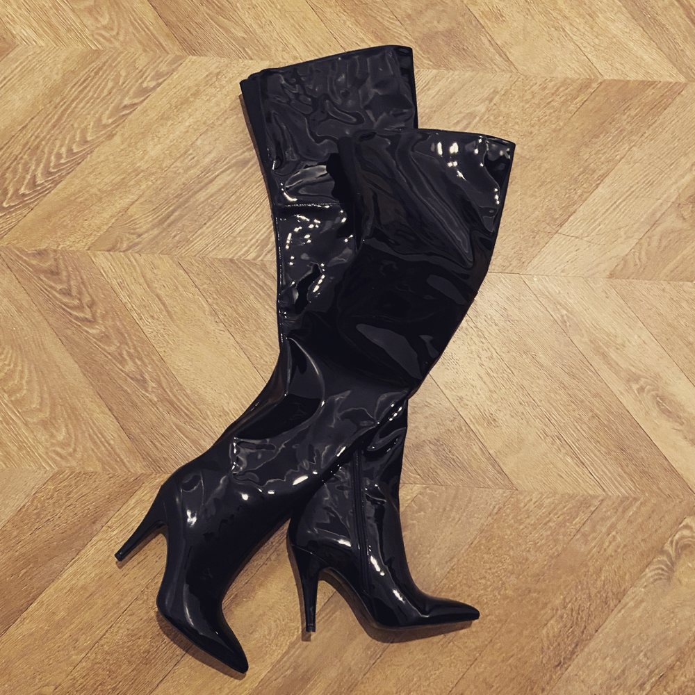 Jane Black Patent Thigh High Boots