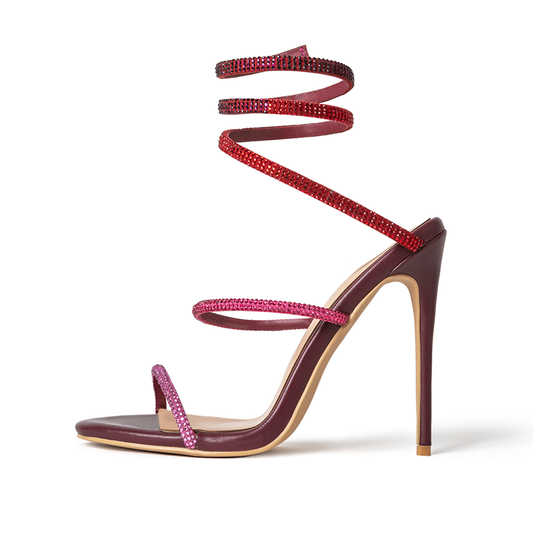 Aphrodite Red & Pink Wrap Open Toe Heels