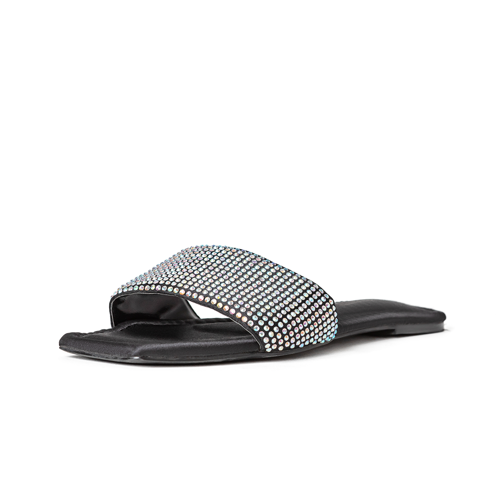 Claire Black Satin and Crystal Slides