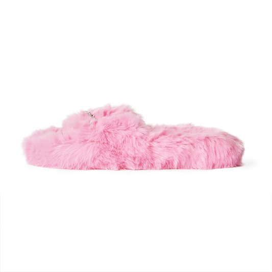 Zsa Zsa Hot Pink Faux Fur Slides with Crystals