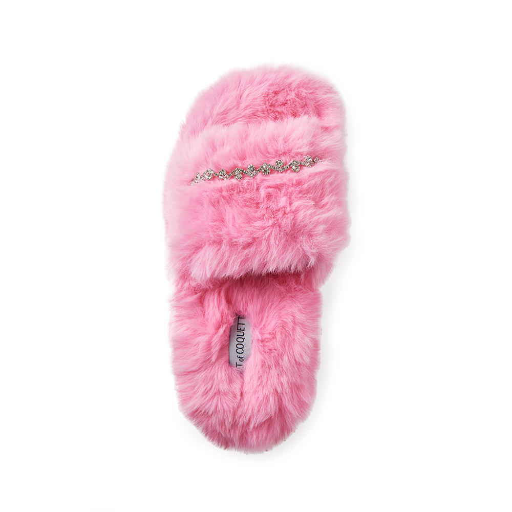 Zsa Zsa Hot Pink Faux Fur Slides with Crystals