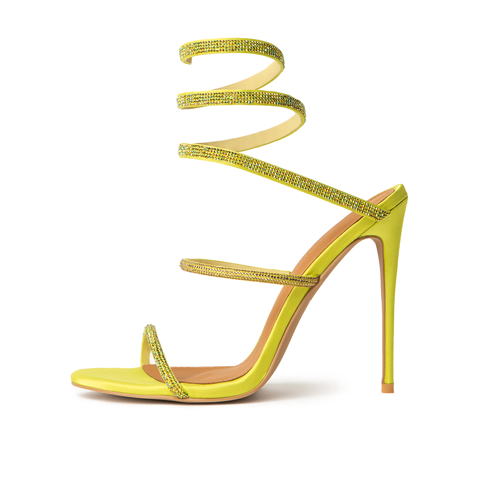 Aphrodite Chartreuse Ankle Wrap Open Toe Heels