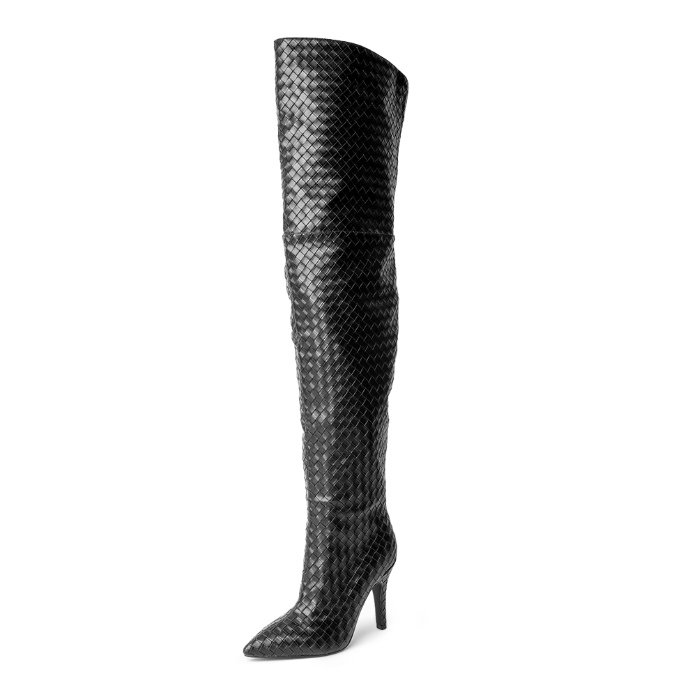 Cher Black Woven Thigh High Boots