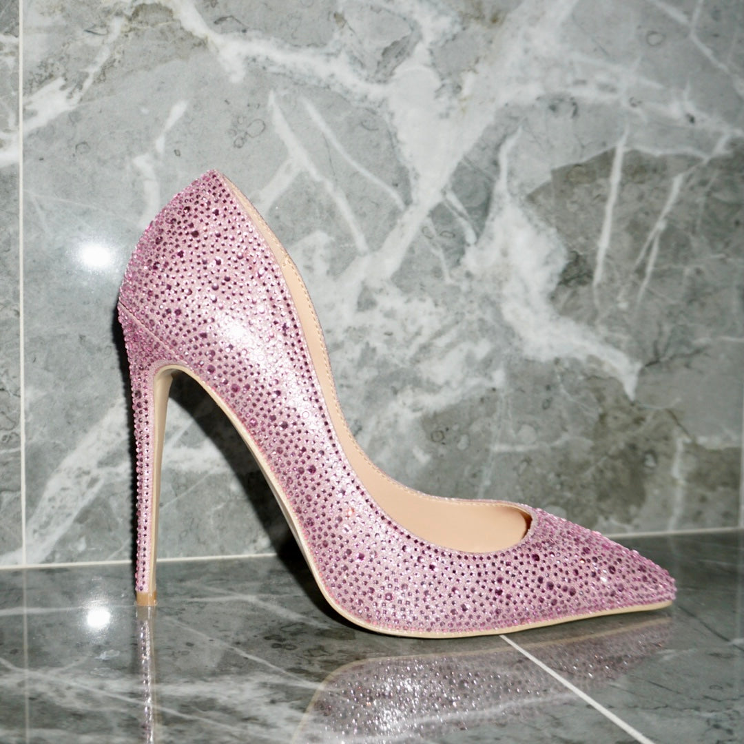 Dark Pink Glitter Strap Heels 38 / Pink