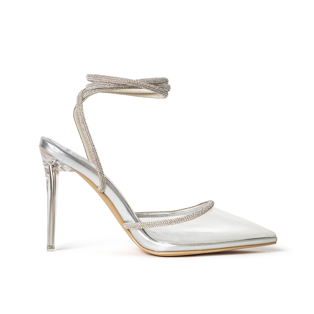 Ella Clear Glass Slippers with Crystal Ankle Tie