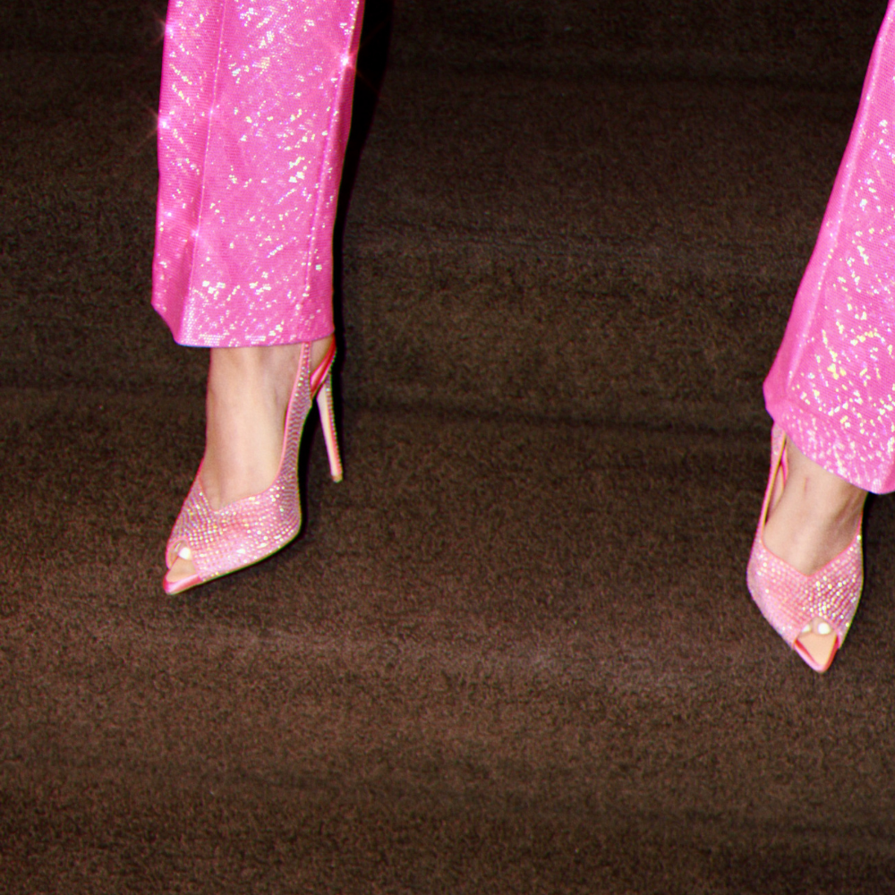 Kim Pink Satin Crystal Open Toe Heels