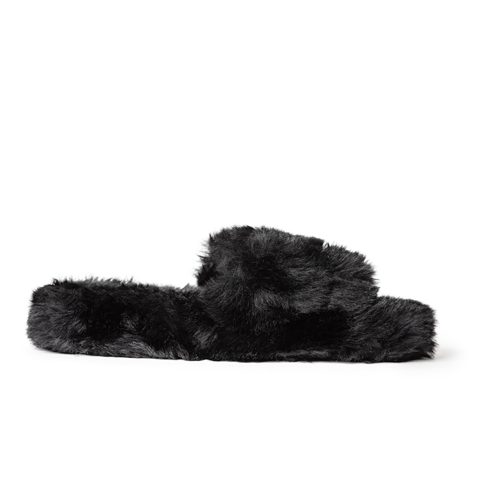 Zsa Zsa Black Faux Fur Slides with Crystals
